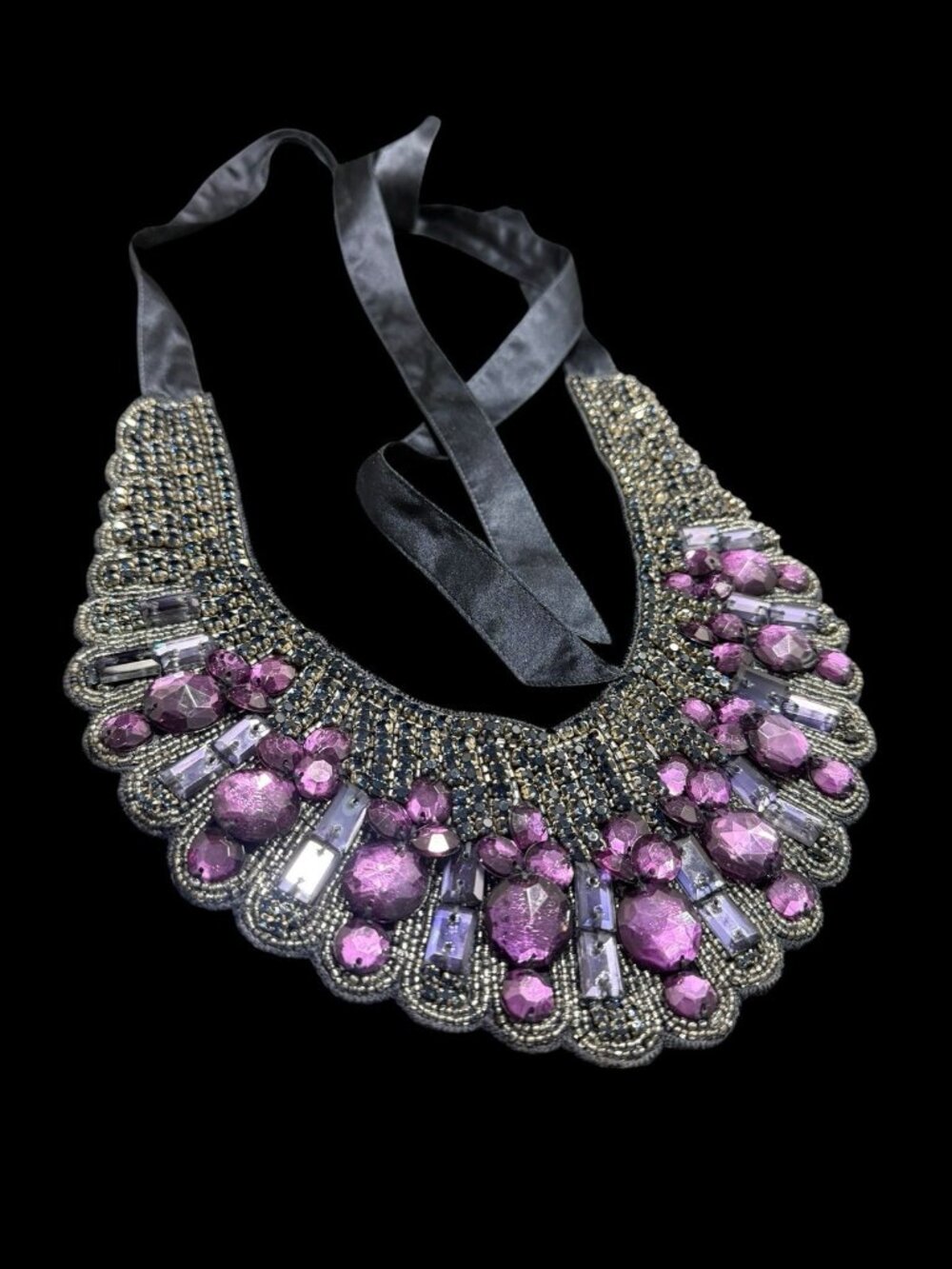 Signed Haute Hippie Bib Necklace Purple Blue Crystal